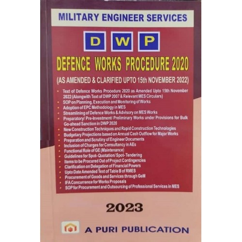 Puri Publication's Military Engineer Services [MES PWD] Defence Works Procedure 2020 [Edn. 2023]